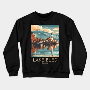 A Vintage Travel Illustration of Lake Bled - Slovenia Crewneck Sweatshirt